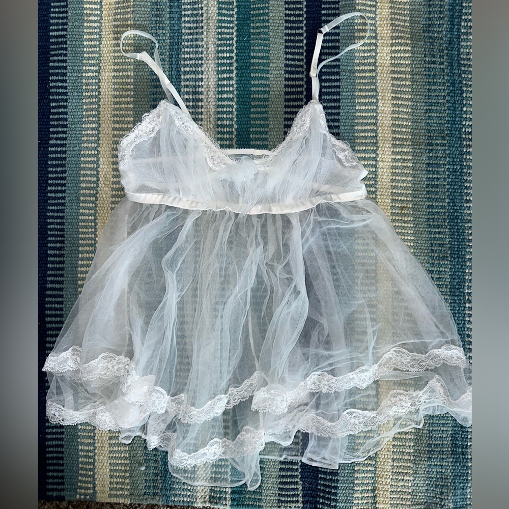 Sheer Lacy White Babydoll Tank Top